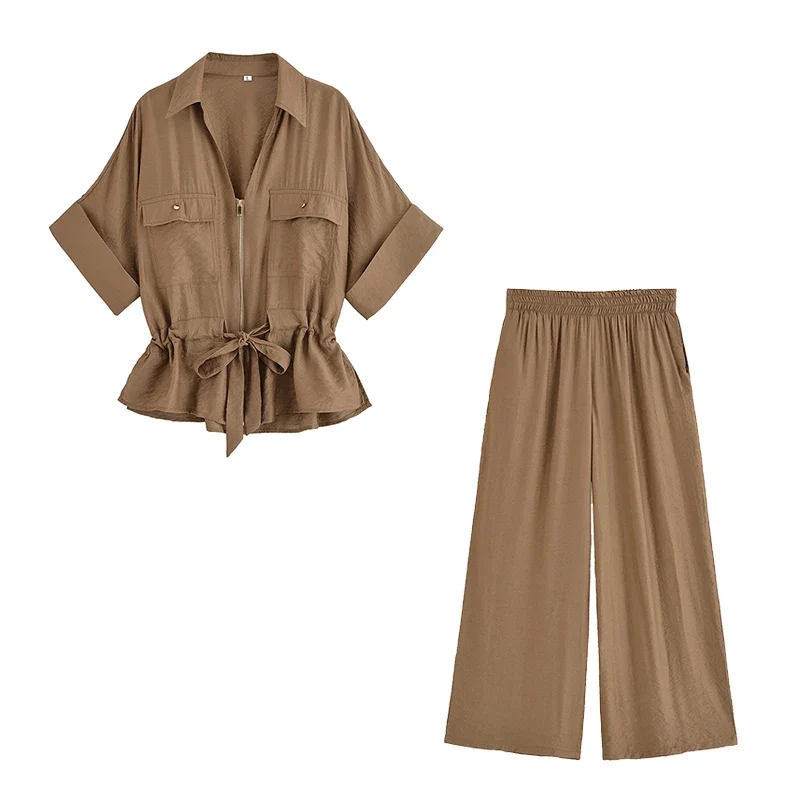 Ensemble marron pantalon et blouse