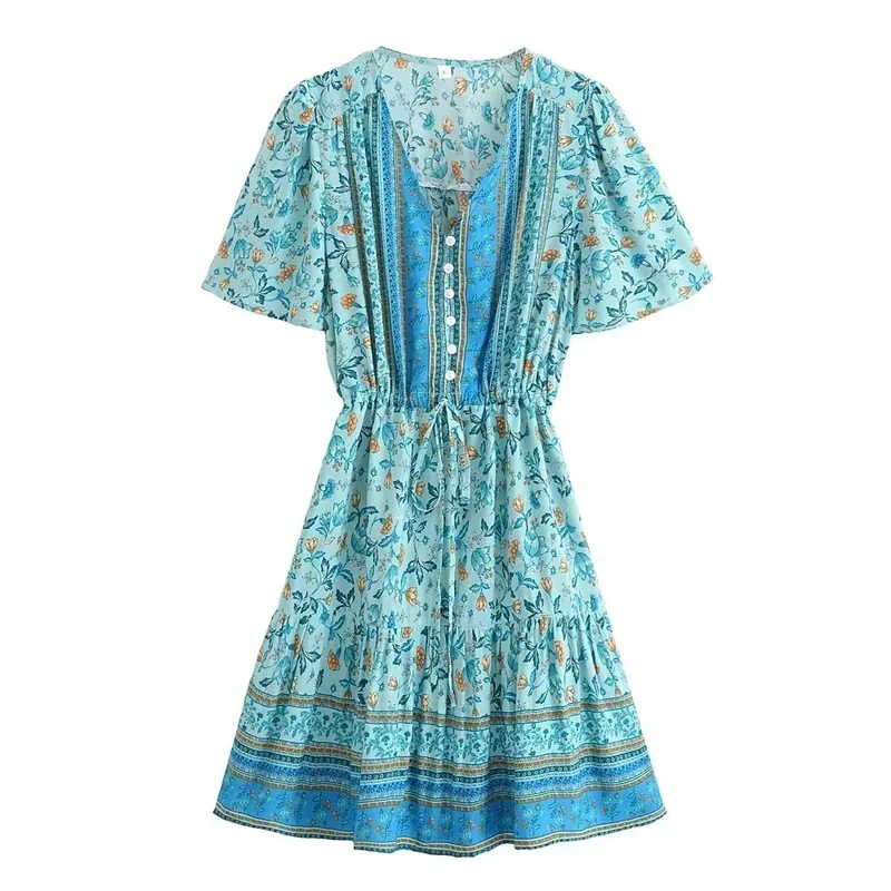 Robe Courte Fluide Boheme Bleu Turquoise