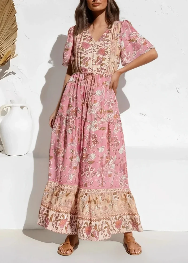 Robe bohème vintage chic rose