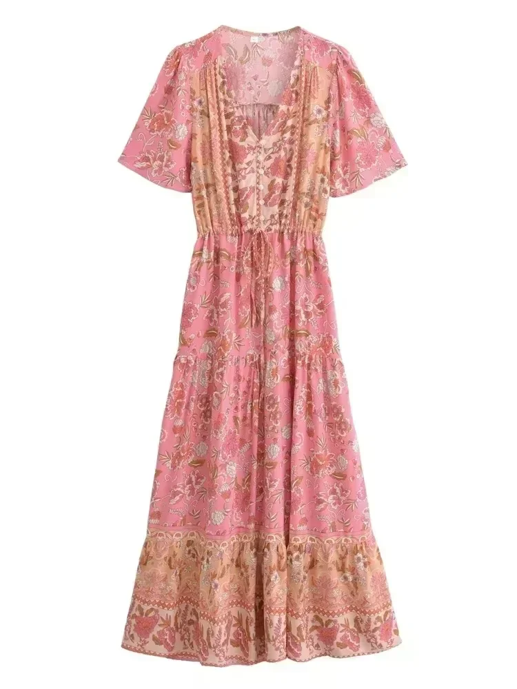 Robe bohème vintage chic rose
