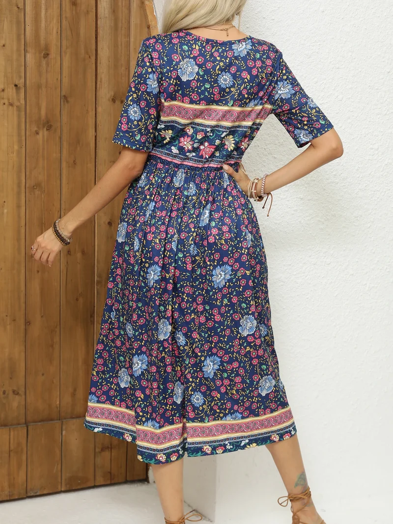 Robe Mi Longue Boheme a Fleurs