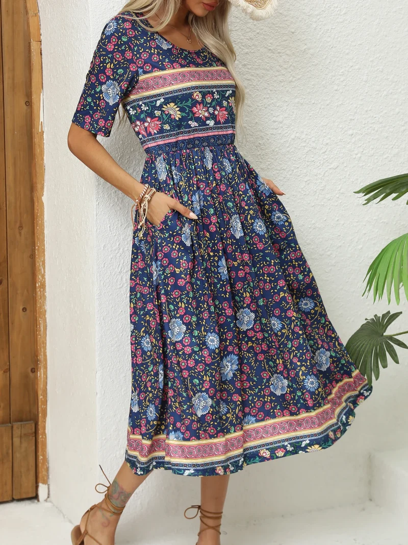 Robe Mi Longue Boheme a Fleurs
