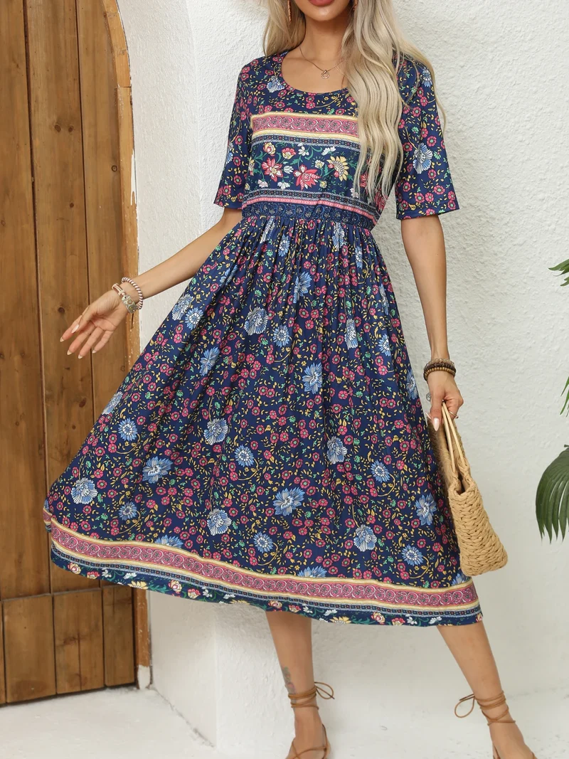 Robe Mi Longue Boheme a Fleurs