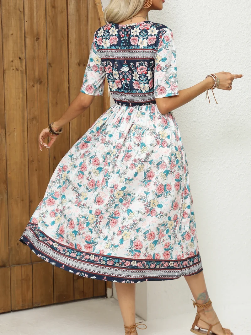 Robe Mi Longue Blanche a Fleurs