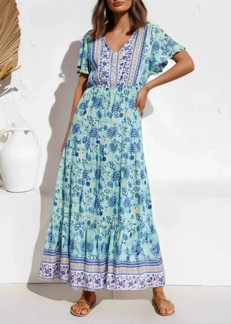 Robe bohème vintage chic bleue