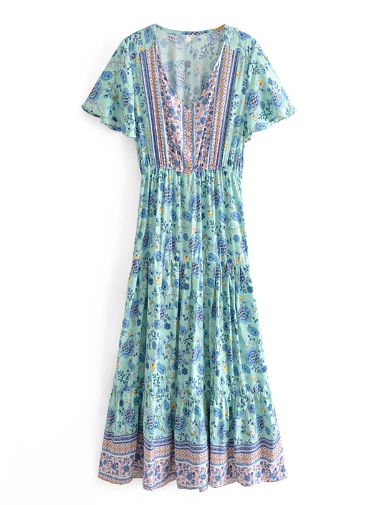 Robe bohème vintage chic bleue