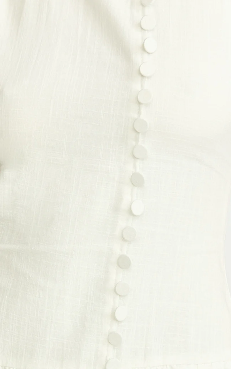 Cortez Mini Dress - High Neck Button Down Dress in White