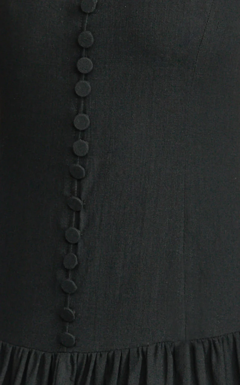 Cortez Maxi Dress - Square Neck Button Down Dropped Waist Dress in Black
