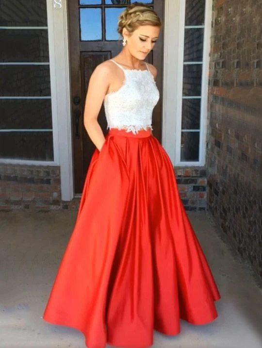 Robe de bal courte en dentelle blanche 2 pièces longue avec jupe rouge pour adolescents