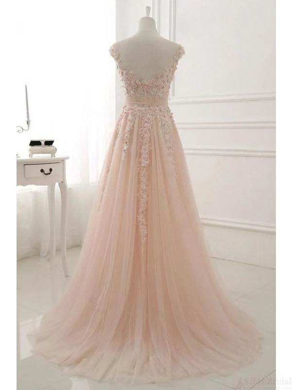 Robe de mariée rose pâle unique en tulle à fleurs romantiques