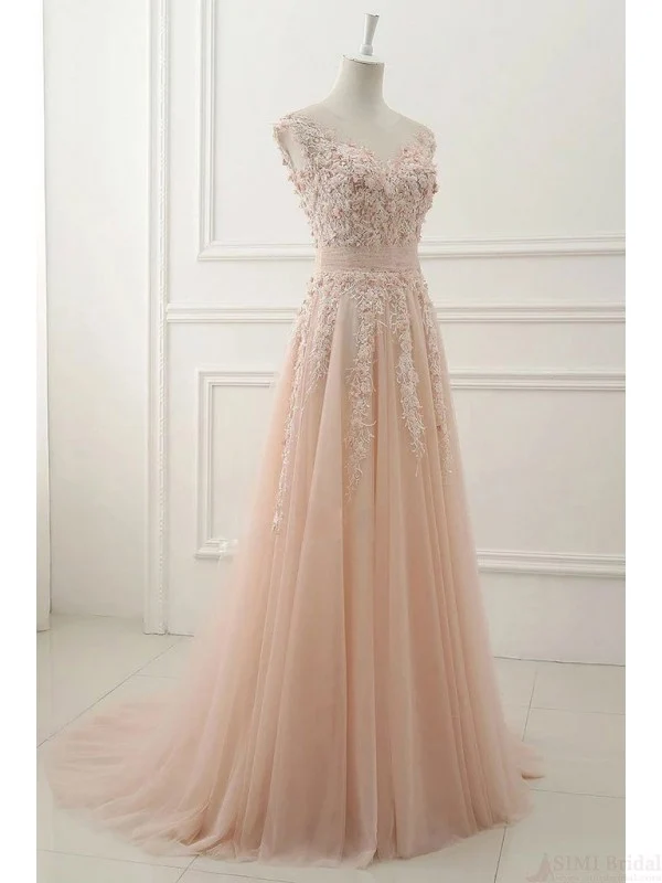Robe de mariée rose pâle unique en tulle à fleurs romantiques