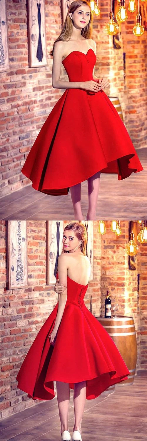 Robe de soirée/robe de bal rouge chérie, haute et basse, pour étudiant de première année, 2023