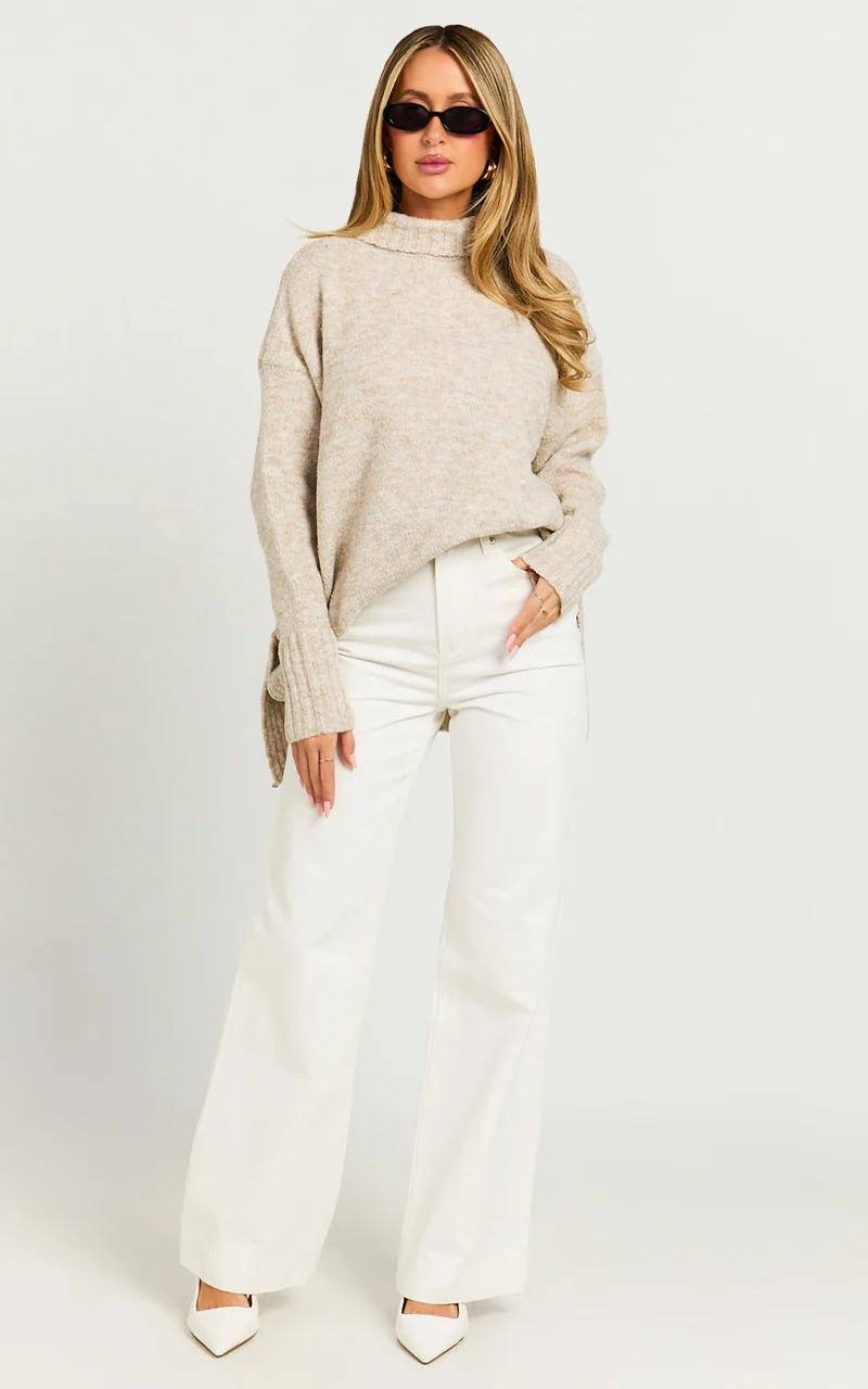 Luella Jumper - Oversized Turtle Neck Jumper in Oatmeal