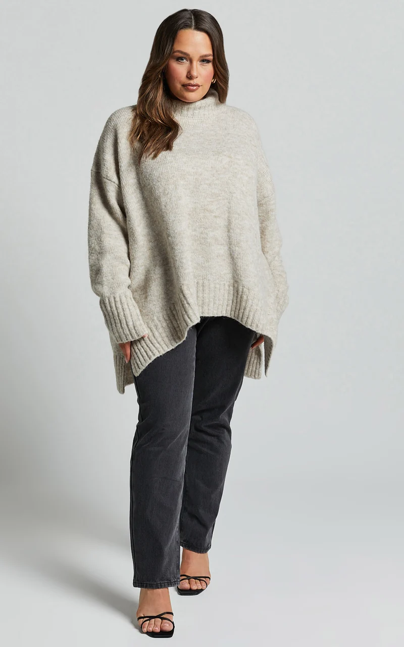 Luella Jumper - Oversized Turtle Neck Jumper in Oatmeal