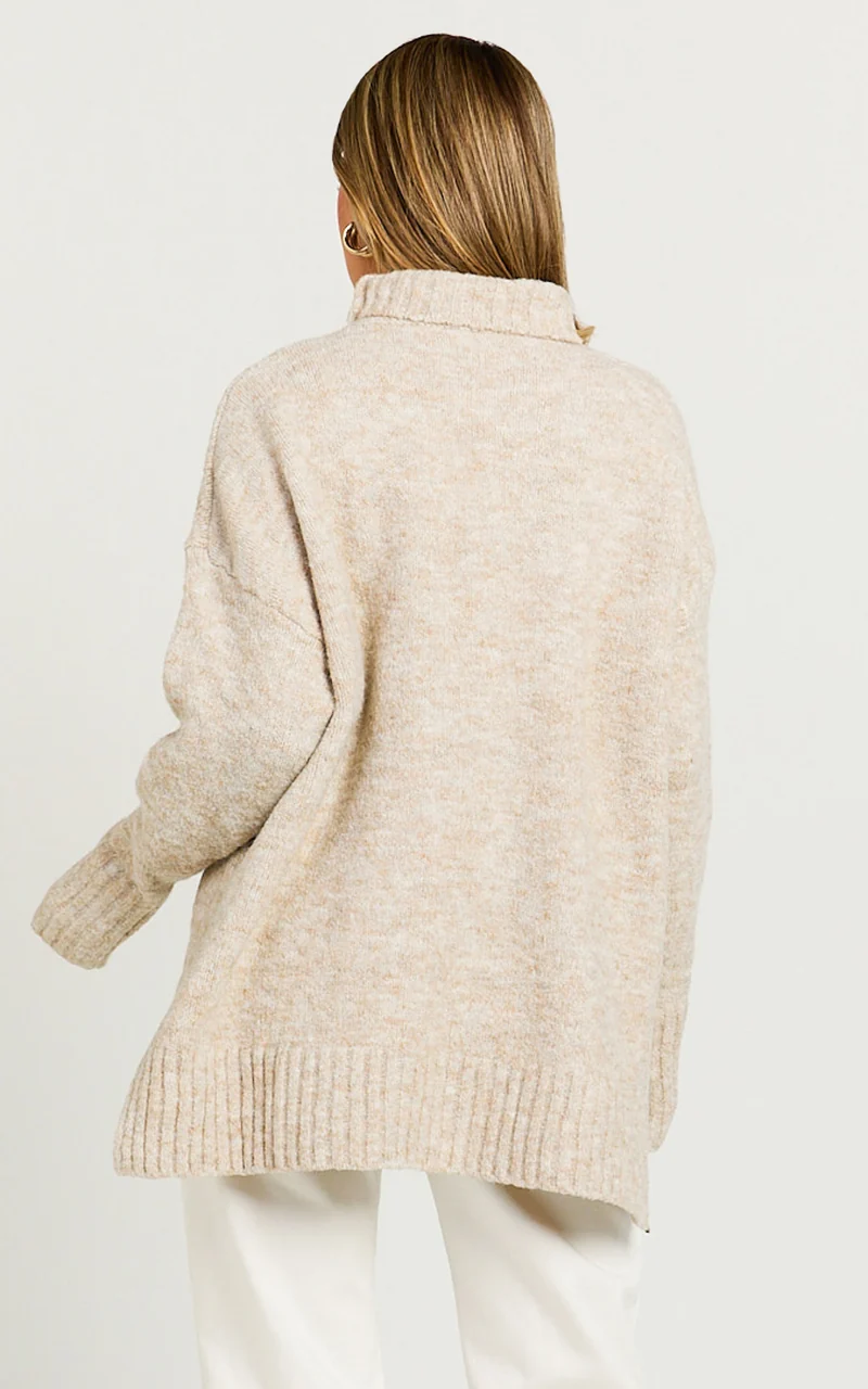 Luella Jumper - Oversized Turtle Neck Jumper in Oatmeal