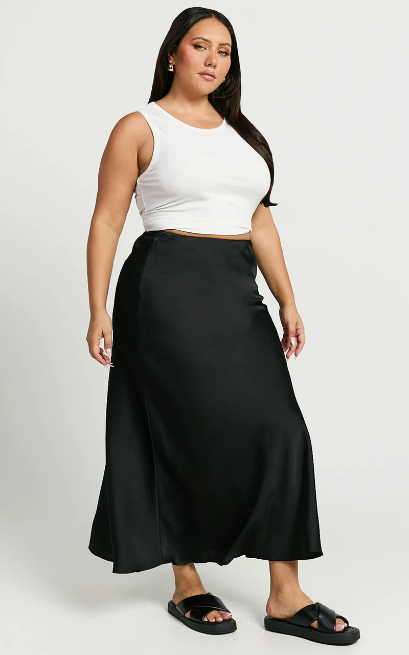 Amari Maxi Skirt - High Waisted Bias Cut Skirt in Black