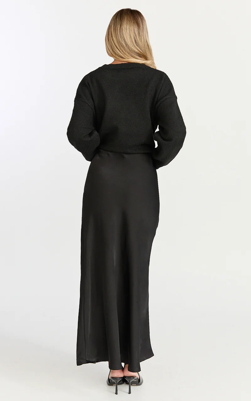 Amari Maxi Skirt - High Waisted Bias Cut Skirt in Black