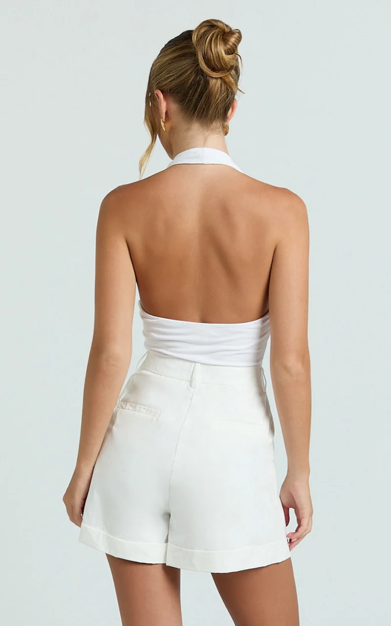 Khaimy Shorts - High Waisted Cuffed Shorts in White