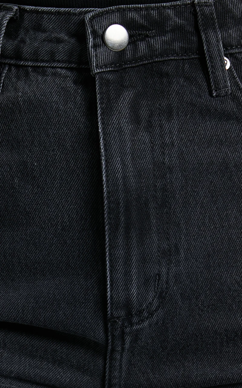 Billie Jeans - High Waisted Cotton Distressed Mom Denim Jeans in Black Wash