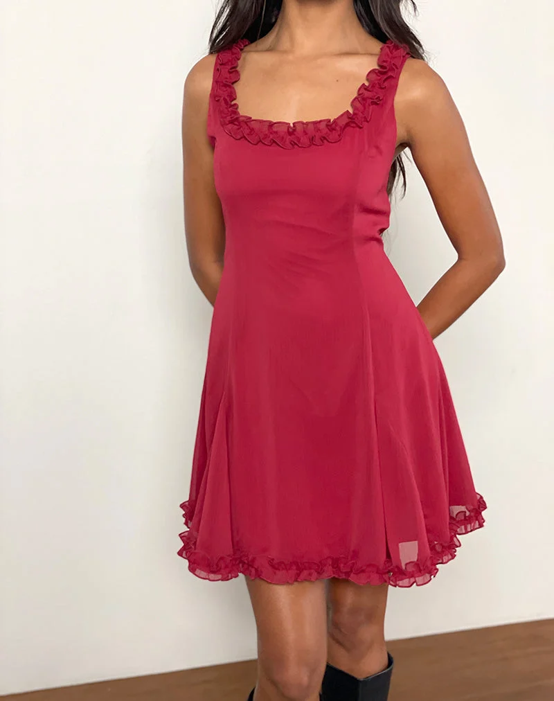 Mini robe à volants Fulvia en rouge foncé
