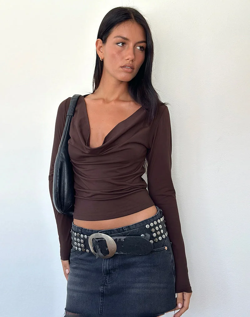 Top à manches longues Renice Cowl en chocolat amer