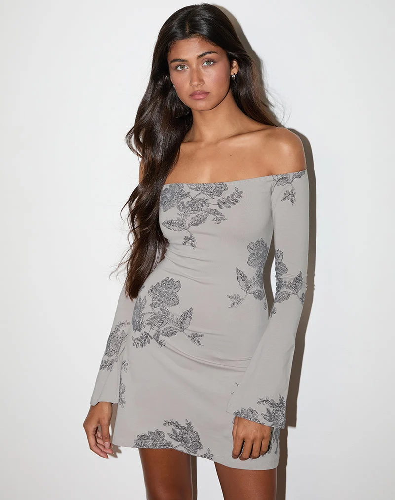 Kausar - Mini robe asymétrique en dentelle fleurie - Gris