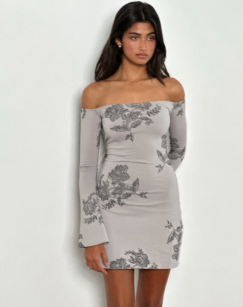 Kausar - Mini robe asymétrique en dentelle fleurie - Gris