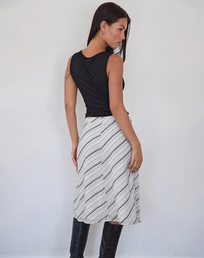 Ebiet Midi Skirt in Diagonal Stripe Tonal Grey (jupe midi à rayures diagonales)