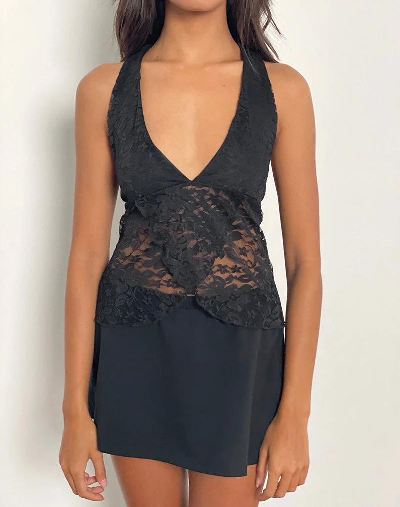 Harumi Halterneck Top in Lace Black (Top dos nu en dentelle)