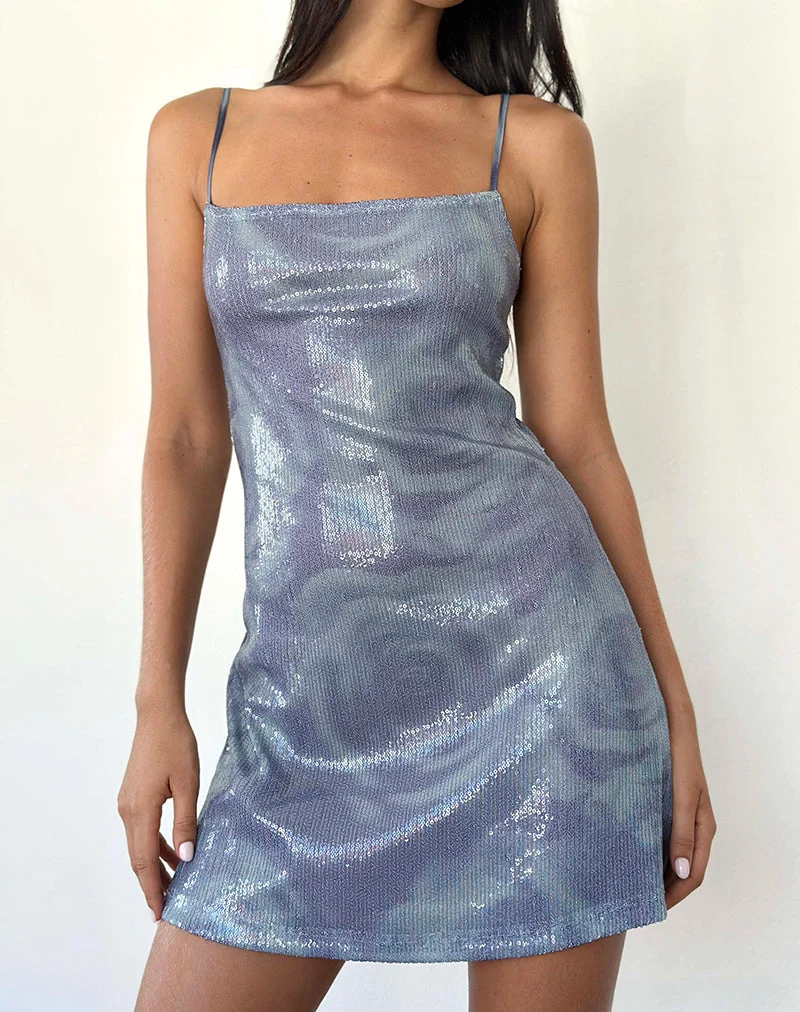 Mini robe Turu en paillettes abstraites gris rose