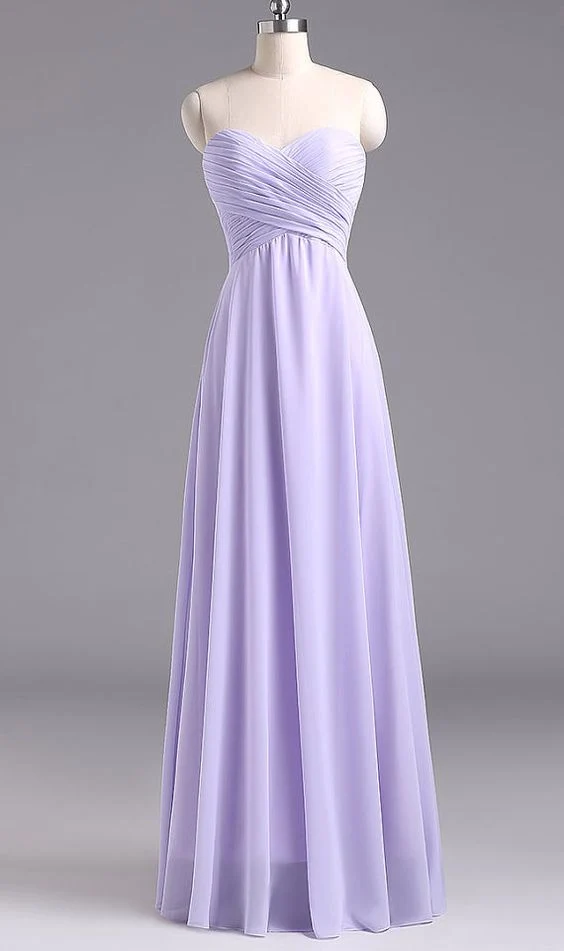 Robes de demoiselle d'honneur maxi en mousseline de soie, col en cœur, ligne a, style campagnard, lavande