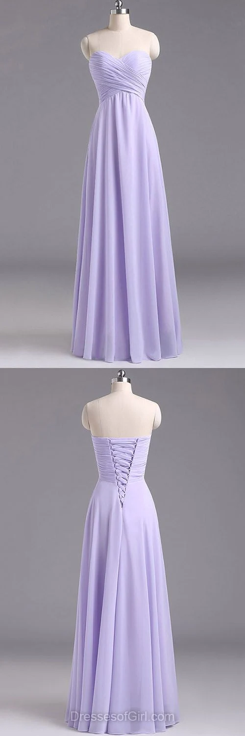 Robes de demoiselle d'honneur maxi en mousseline de soie, col en cœur, ligne a, style campagnard, lavande