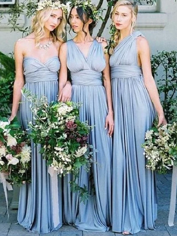 Robes de demoiselle d'honneur longues convertibles dépareillées bleu poussiéreux, #110501