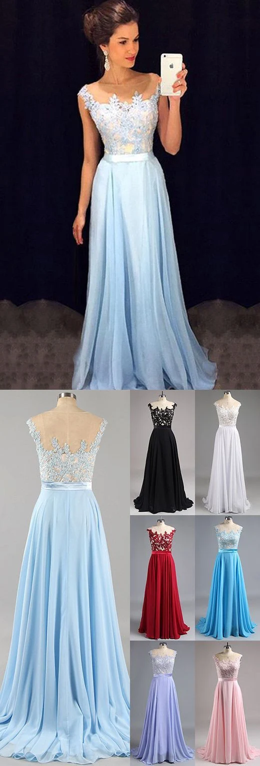 Mode bleu clair dentelle une ligne robe de bal longue robe formelle