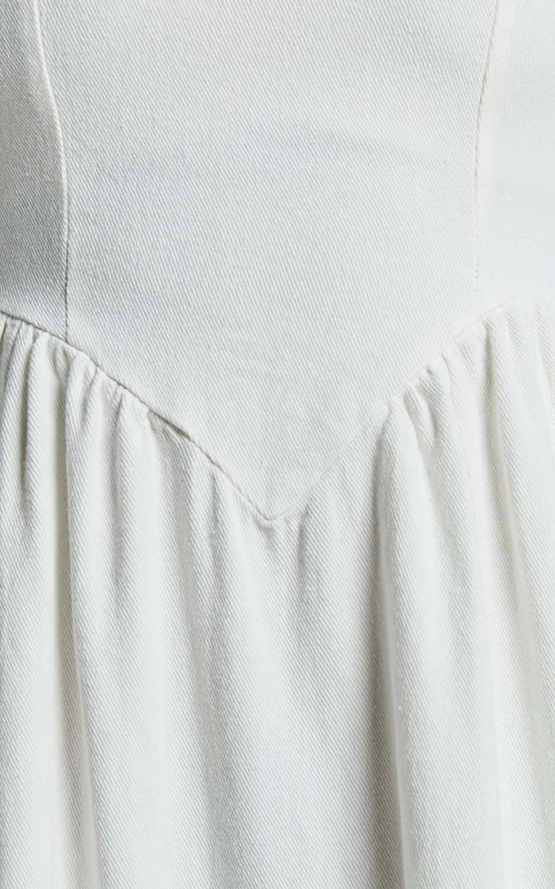 Rhaziya Midi Dress - Sleeveless Straight Neck Fit and Flare Dress in White