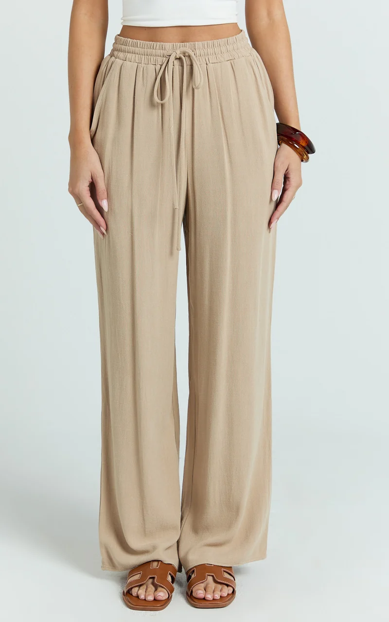 Kala Pants - Mid Waisted Relaxed Elastic Waist Pants in Sand