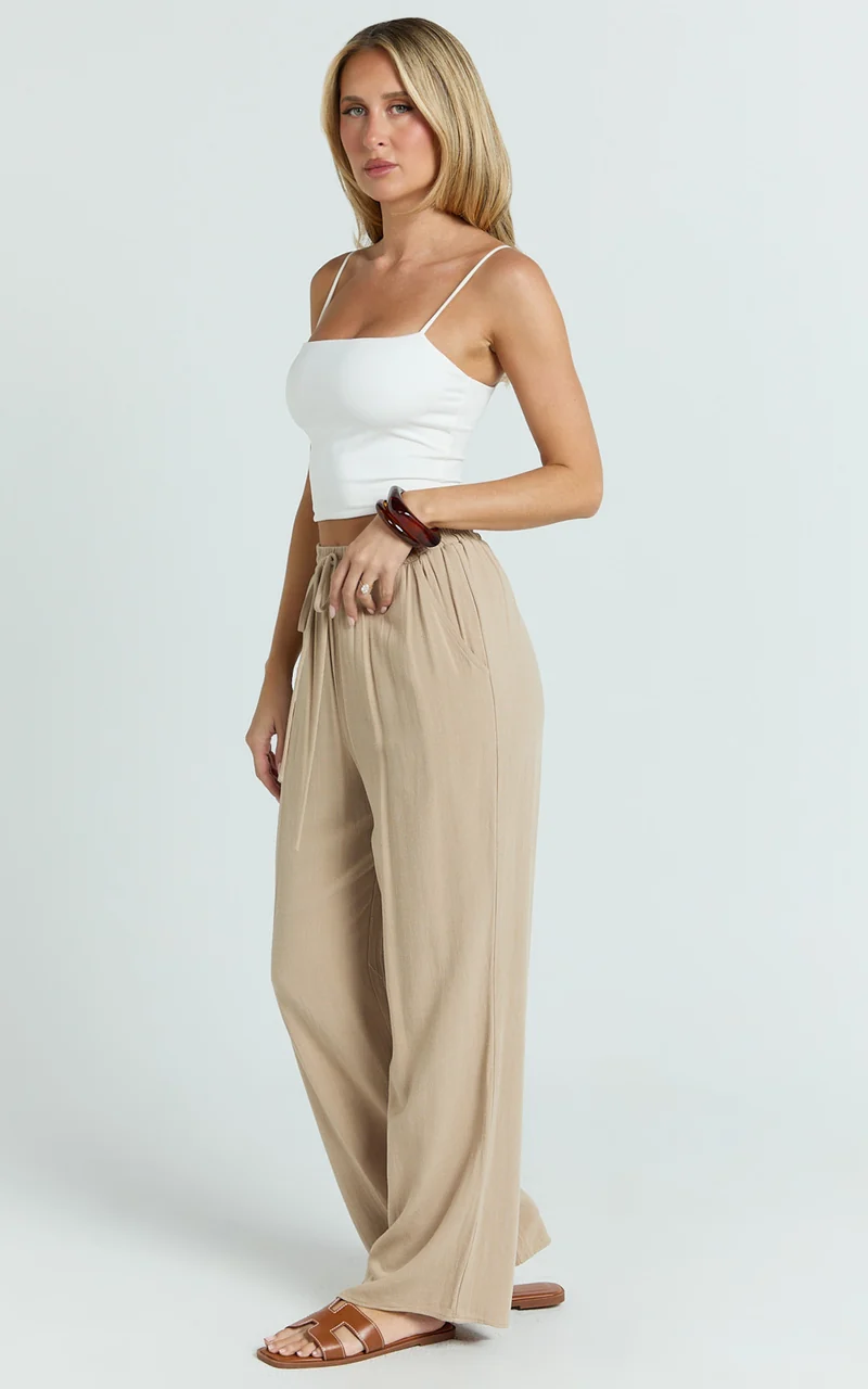 Kala Pants - Mid Waisted Relaxed Elastic Waist Pants in Sand