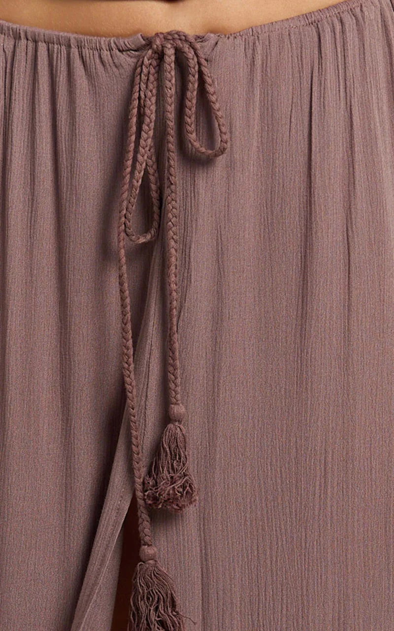 Under The Twilight Maxi Skirt - Thigh Split Skirt in Taupe