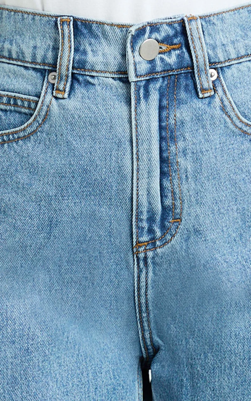 Cristiana Shorts - High Waisted Cuffed Denim in Blue