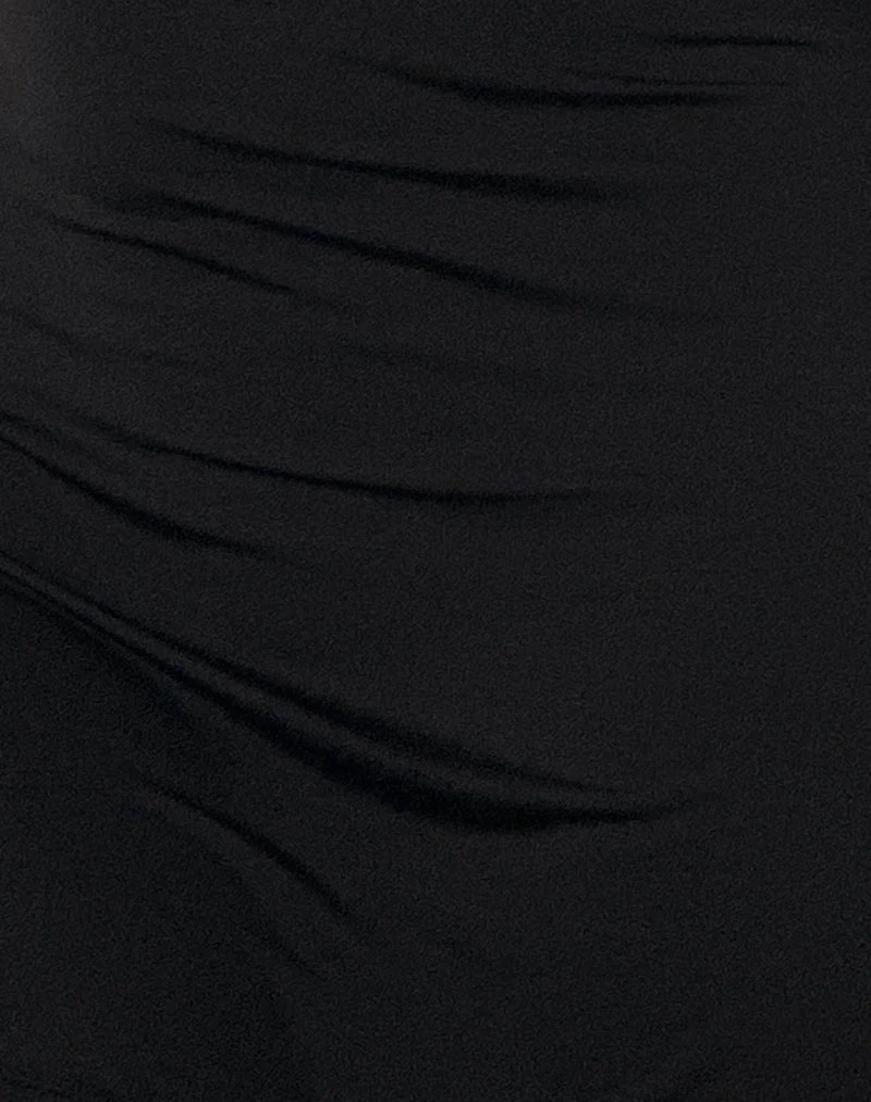 Xeenia One Shoulder Mini Dress in Slinky Black (Mini robe asymétrique en noir fluide)