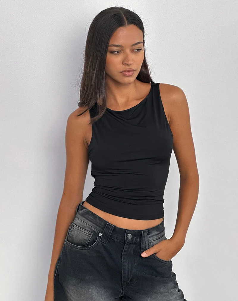 Chuya Cowl Back Top in Slinky Black