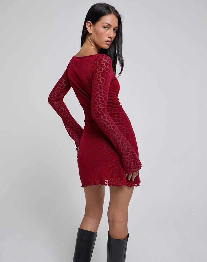 Mini robe à manches longues Sevila, Heart Flock Maroon