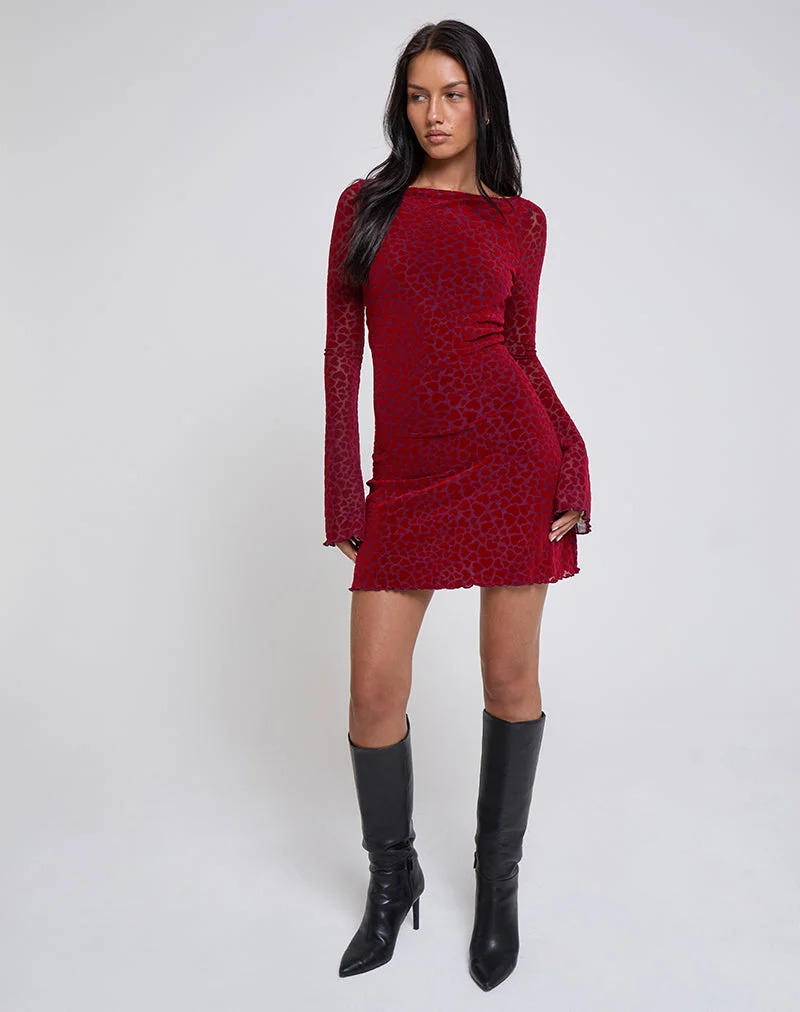 Mini robe à manches longues Sevila, Heart Flock Maroon
