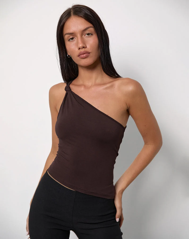 Top asymétrique Idra en jersey Bitter Chocolate