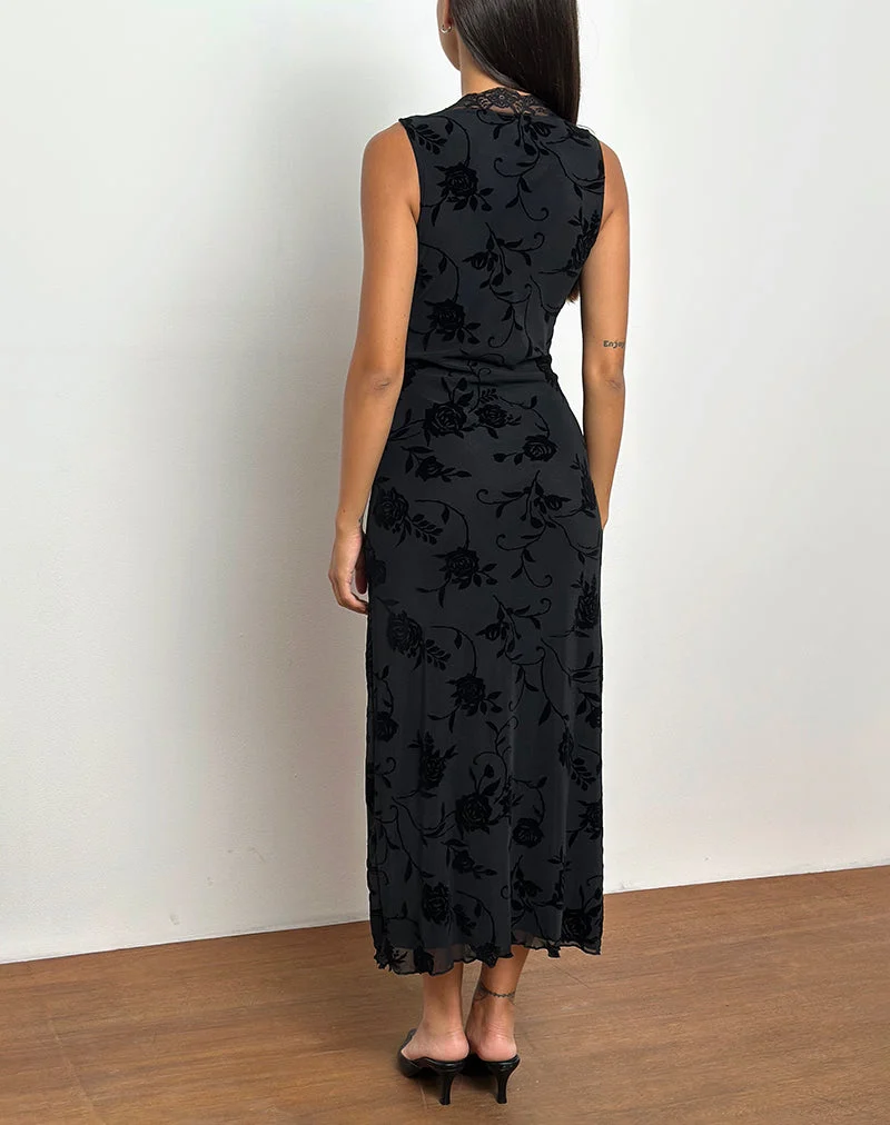 Saga Midi Dress in Rose Flock Black