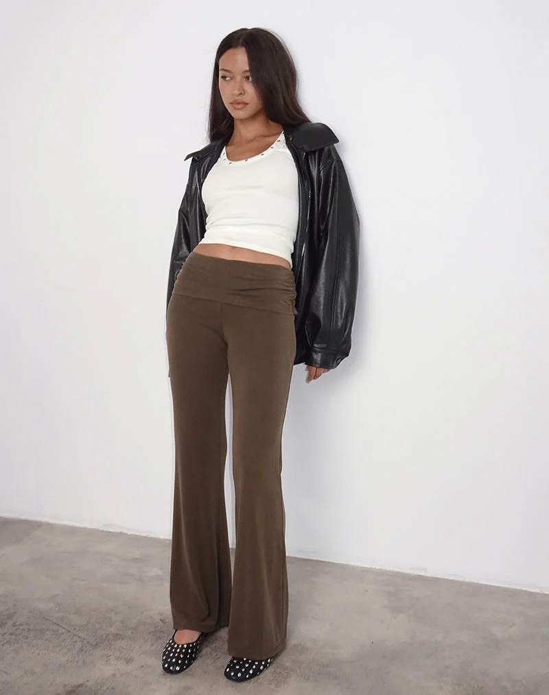 Pantalon évasé à taille basse Jacita, chocolat amer