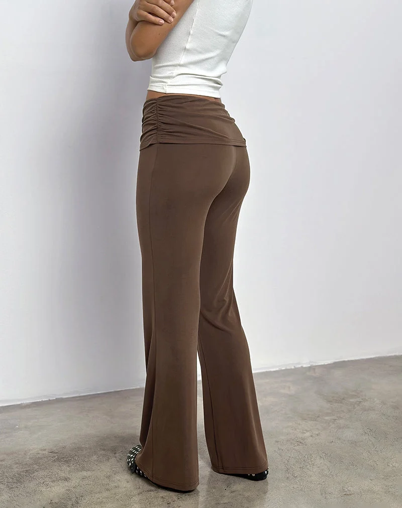Pantalon évasé à taille basse Jacita, chocolat amer