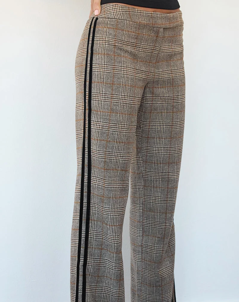 Pantalon Fatina à carreaux bruns et à rayures latérales