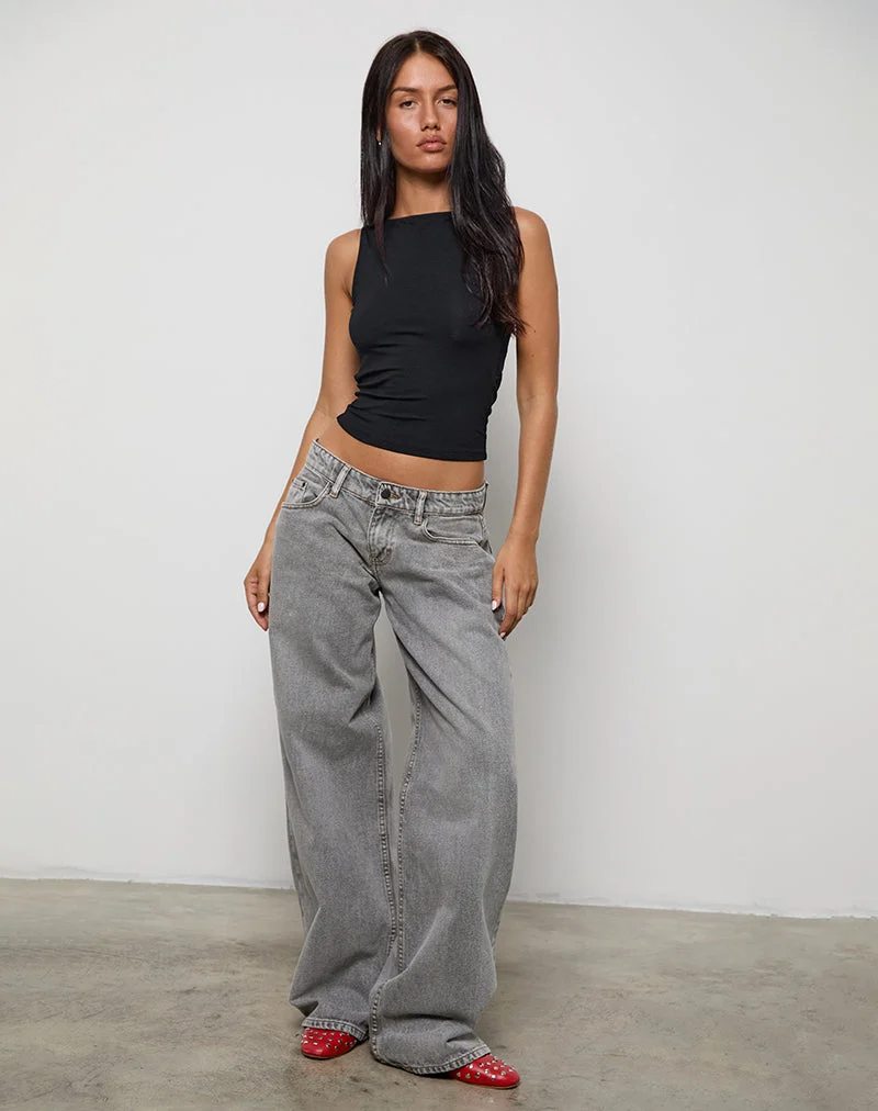 Rocio High Neck Backless Tank Top in Black (Débardeur dos nu à col montant)