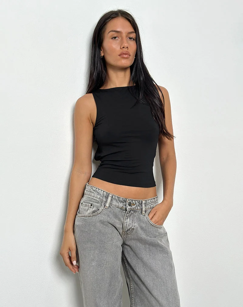 Rocio High Neck Backless Tank Top in Black (Débardeur dos nu à col montant)